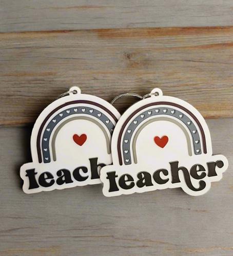 Teacher Rainbow Bag Tag Keychain Rear View Mirror Charm (BT7)