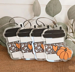 ghosts & pumpkins pumpkin spice latte bag tag keychain ornament - 2