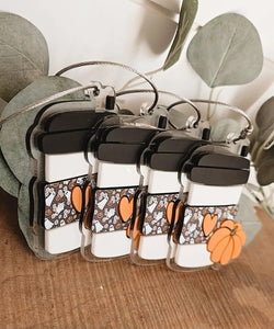 ghosts & pumpkins pumpkin spice latte bag tag keychain ornament - 3