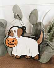 Load image into Gallery viewer, Dog in a Ghost Halloween Costume Backpack Tag (BT4)