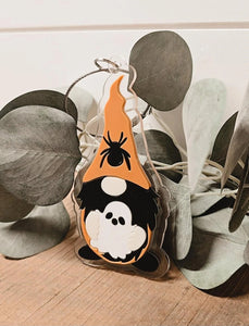 Halloween Gnome Holding Ghost Bag Tag Keychain (BT6)