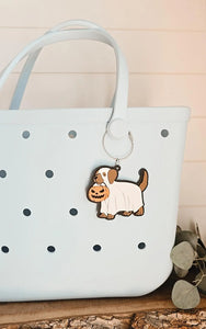 Dog in a Ghost Halloween Costume Backpack Tag (BT4)