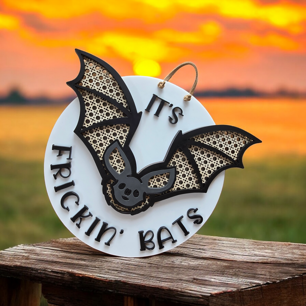 frickin' bats halloween round sign - 0