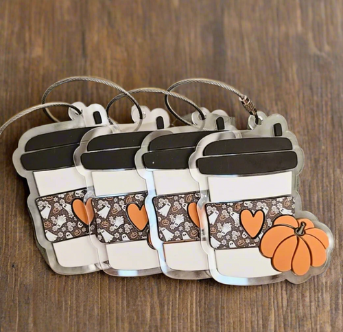 Ghosts & Pumpkins Pumpkin Spice Latte Bag Tag Keychain Ornament  (BT3)