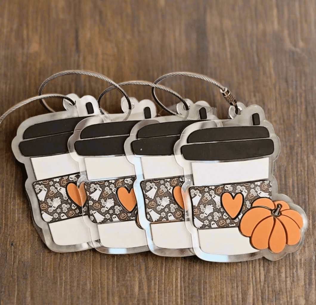 ghosts & pumpkins pumpkin spice latte bag tag keychain ornament - 0